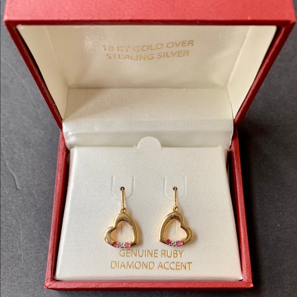 18 KARAT GOLD/SILVER/GENUINE RUBY/DIAMOND ACCENT